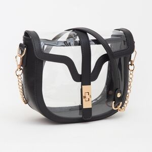 Black Transparent Clear Saddle Bag Purse Shoulder Casual See Through